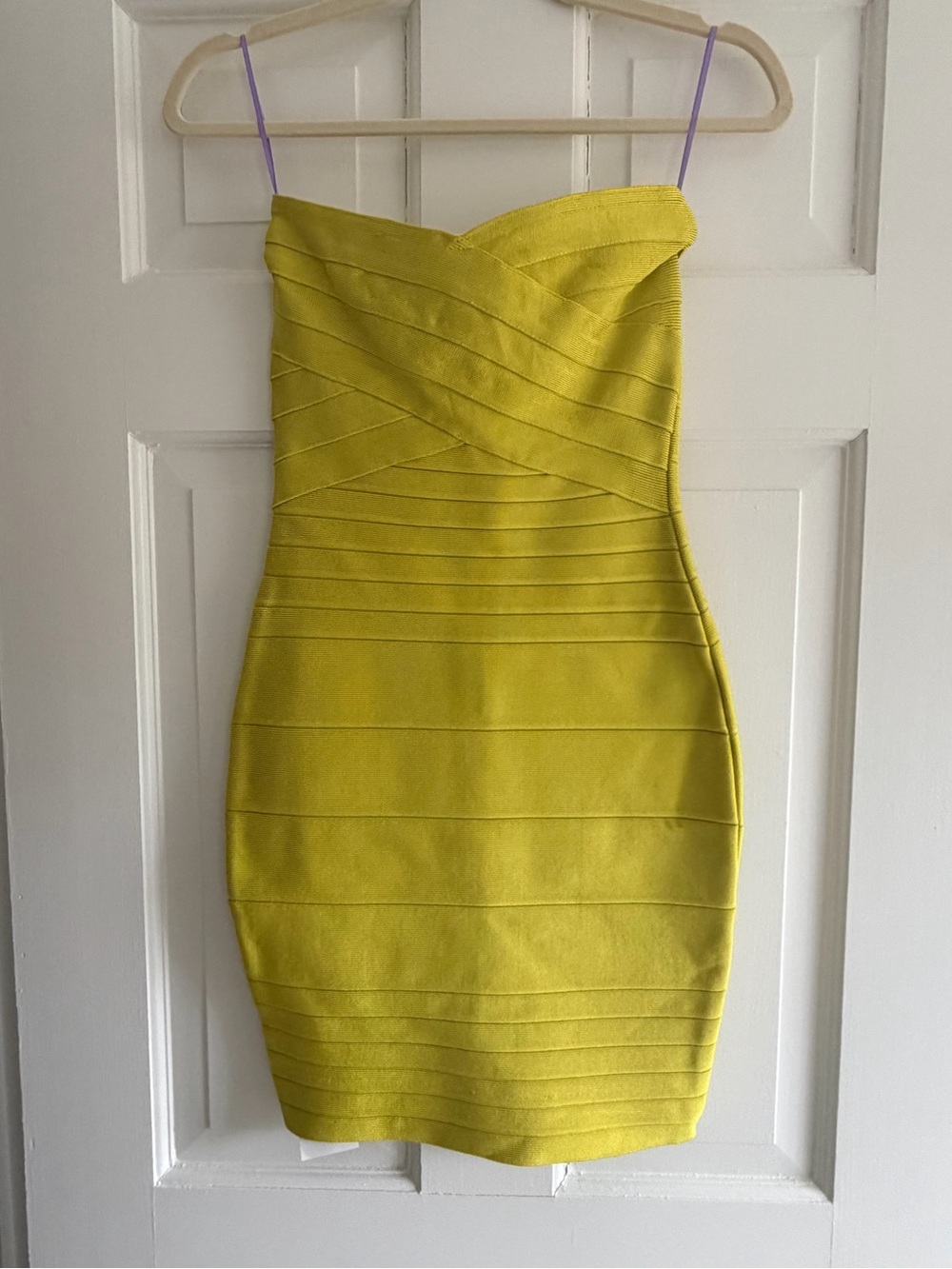 Herve Leger chartreuse yellow/ green Strapless Bandage Mini Dress